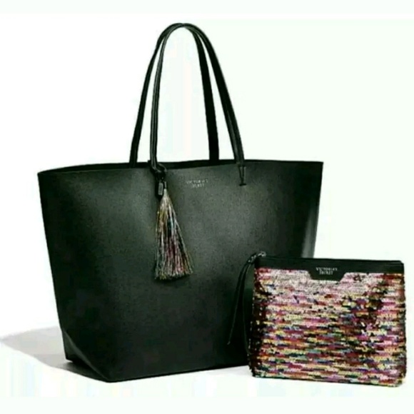 Victoria's Secret Handbags - NWT Victoria's Secret Black Tote With Glitter Bag